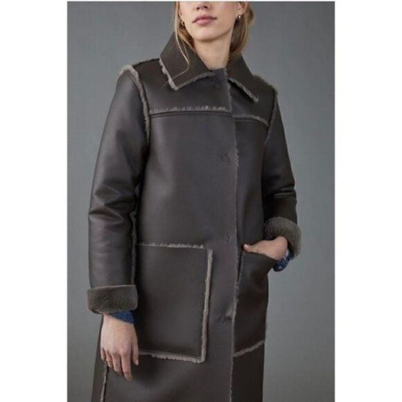 NEW Anthropologie Kerry Reversible Faux Fur Jacket Utility Coat X-Small & Small - Picture 4 of 4